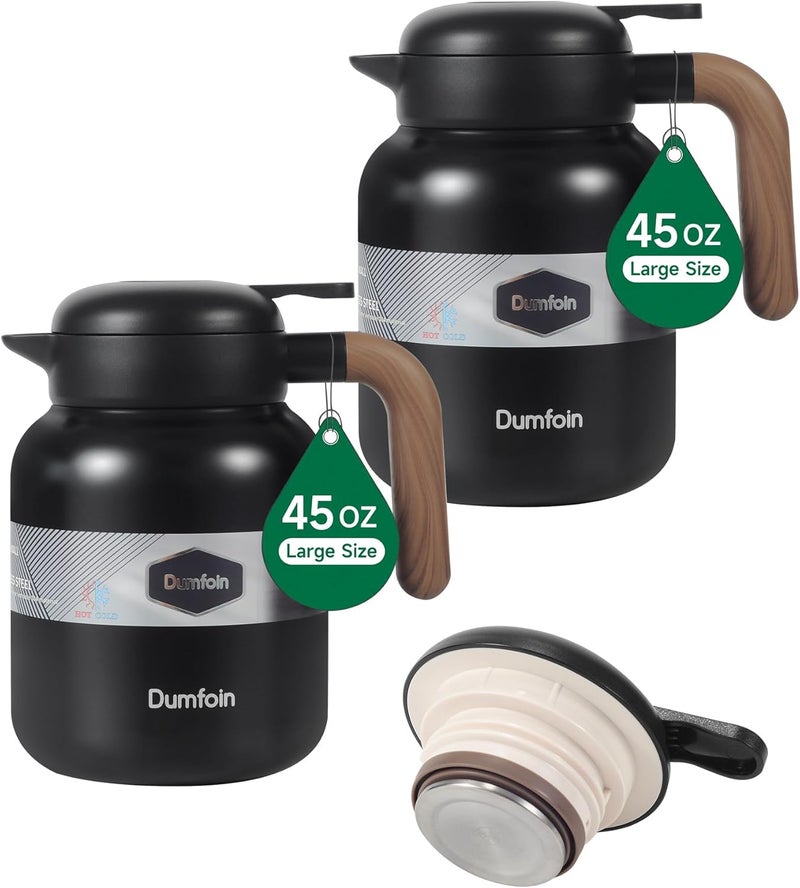 Dumfoin 45 Oz Thermal Coffee Carafe, Stainless Steel Insulated Vacuum Coffee Carafes For Keeping Hot, 1.3 Liter Beverage Dispenser (Black/Black) - Image 1